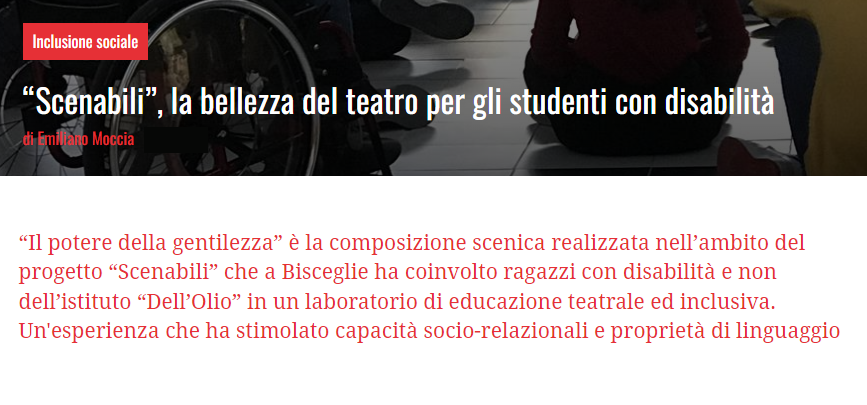 Inclusione sociale “Scenabili”, la bellezza del teatro per gli studenti con disabilità