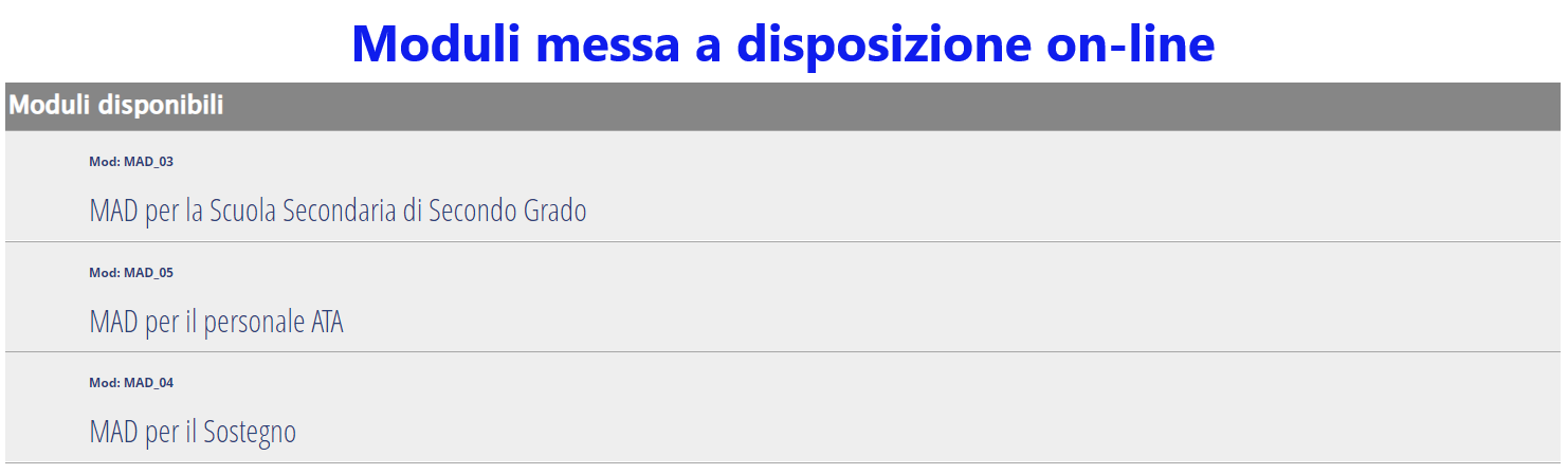 Moduli messa a disposizione on-line.